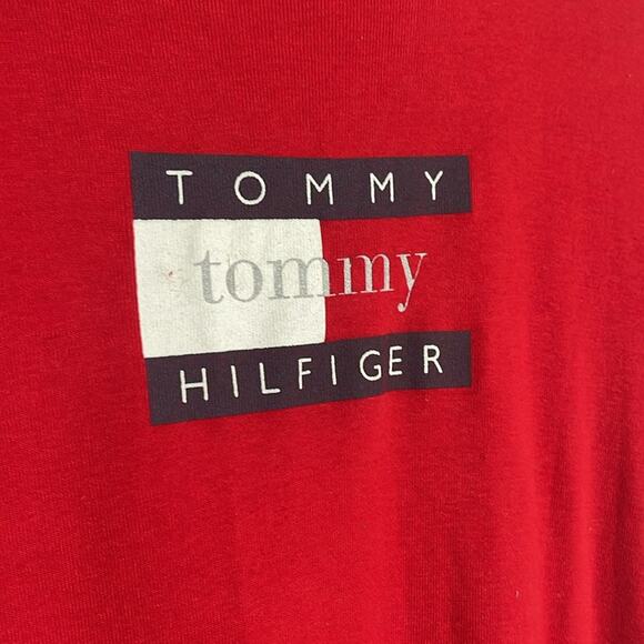 Vintage90s Tommy Hilfiger Flag Logo Mini Shirt Dress Red Size L - Picture 5 of 5